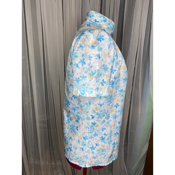 Blouse High neck watercolor floral 1980s blue yellow - Picture 6 of 8